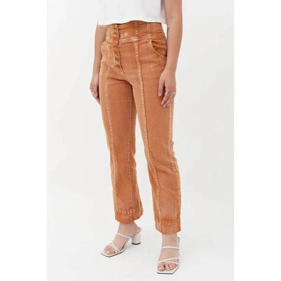Ulla Johnson Rust Orange Acid Wash Ellis Button Up High Waist Jeans